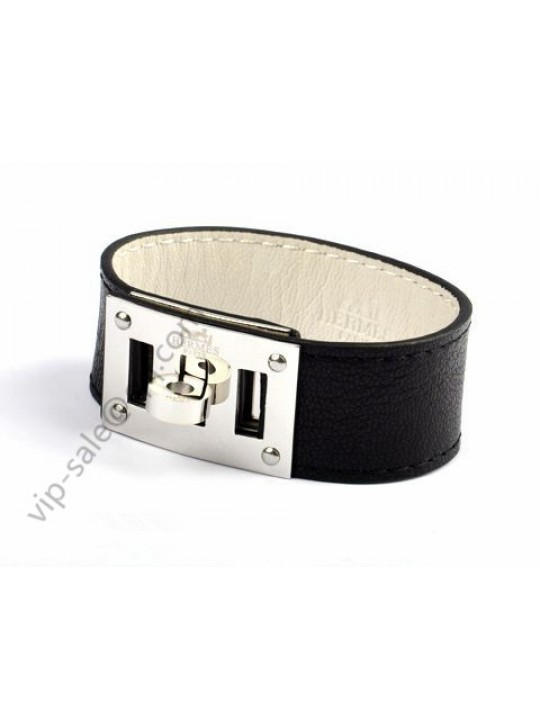 Hermes Bracelet with Silver Hardware and Black Leather