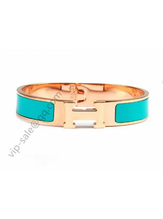 Hermes Clic H narrow bracelet, Green Enamel, in 18kt Pink Gold