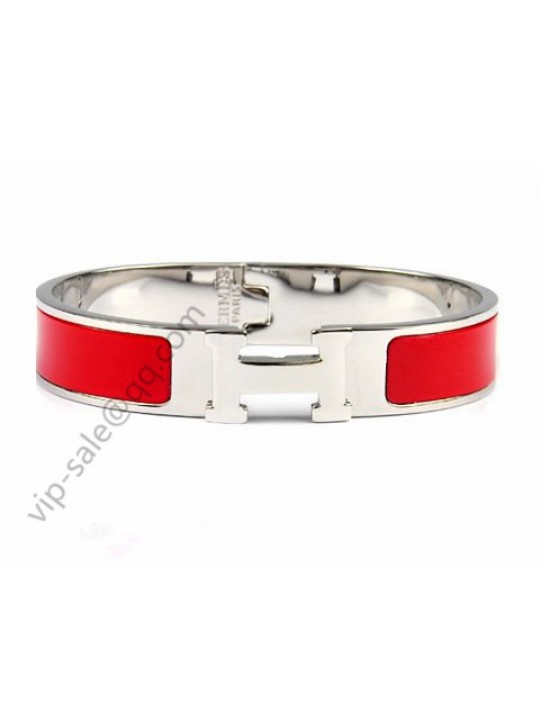 Hermes Clic H narrow bracelet, Red Enamel, Silver and palladium