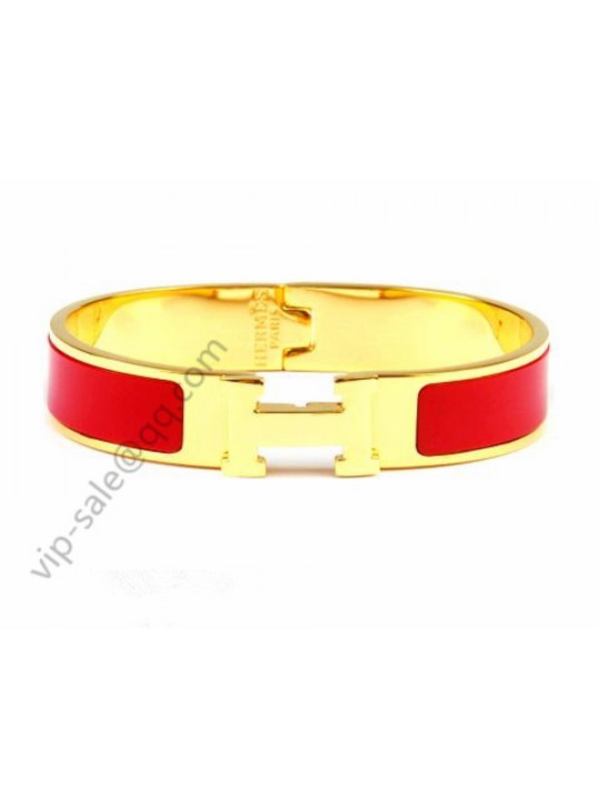 Hermes Clic H narrow bracelet, Red Enamel, Gold Plated Hardware