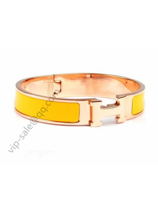 Hermes Clic H narrow bracelet, Yellow Enamel, in 18kt Pink Gold