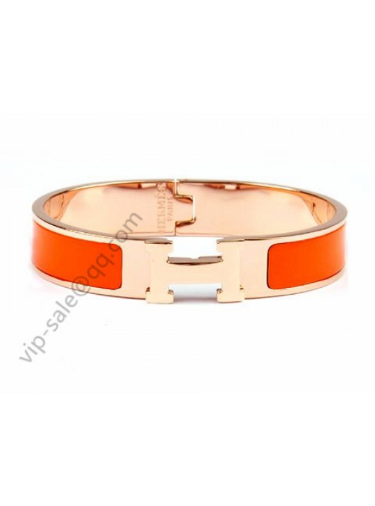 Hermes Clic H narrow bracelet, Orange Enamel, in 18kt Pink Gold