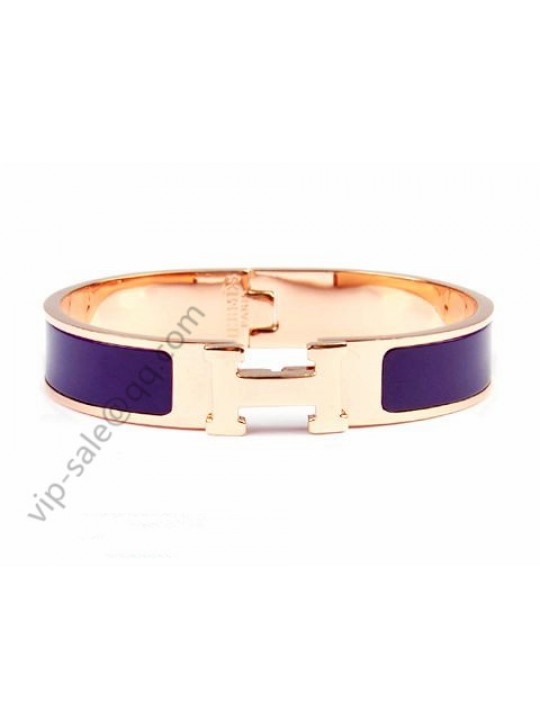 Hermes Clic H narrow bracelet, Purple Enamel, in 18kt Pink Gold