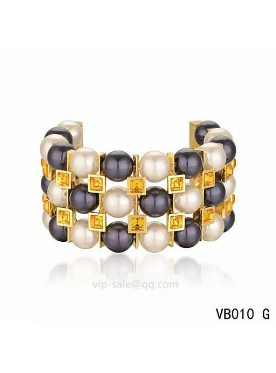 Louis Vuitton three rows Multicolour Pearl Bracelet in the yellow gold