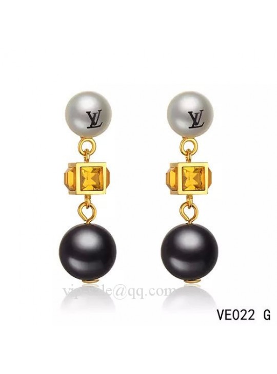 Louis Vuitton black & white pearl earrings in yellow