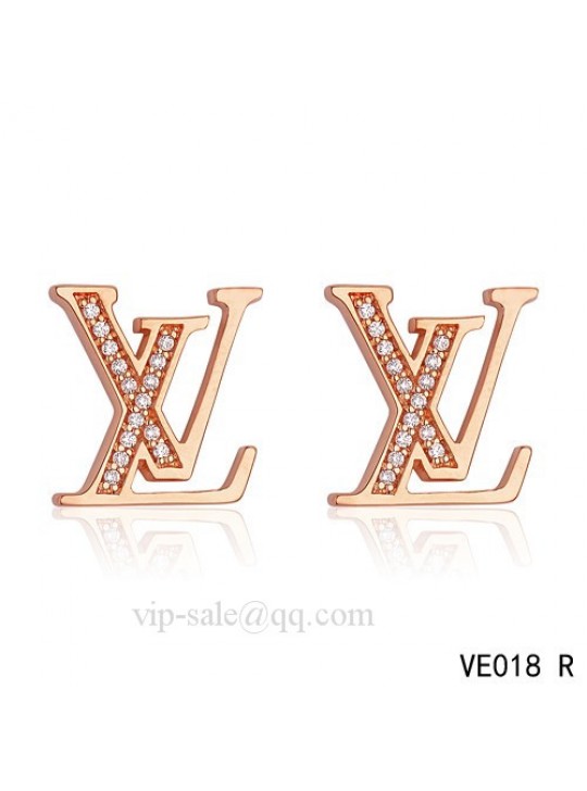 Louis Vuitton " LV " logo earrings in pink with diamonds