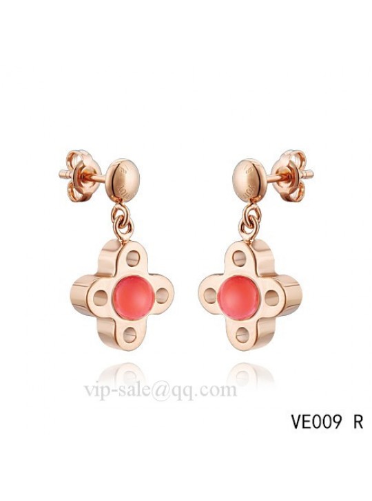 Louis Vuitton flower earrings with red crystal in pink