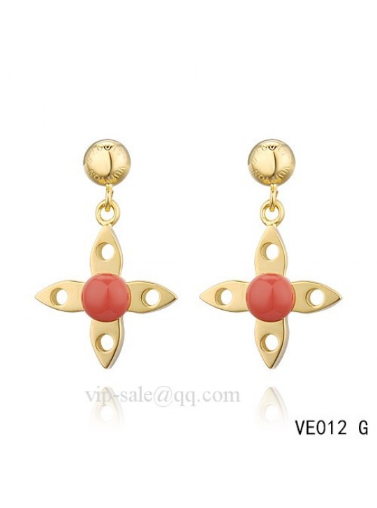 Louis Vuitton star hang earrings with red crystal in yellow