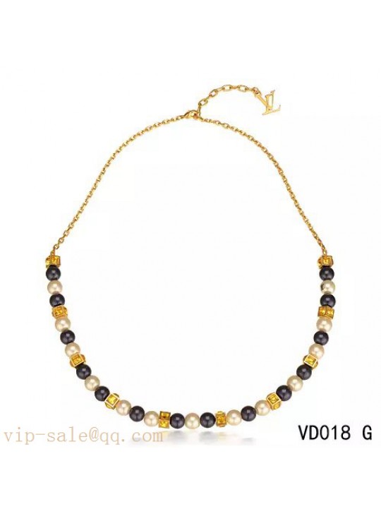 Louis Vuitton Black and white pearls Necklace in yellow gold