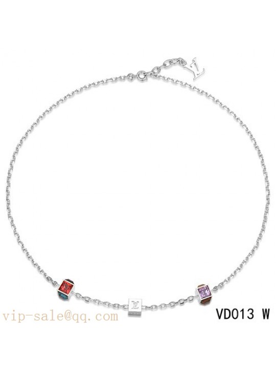 Louis Vuitton white gold plated collier gamble chain necklace