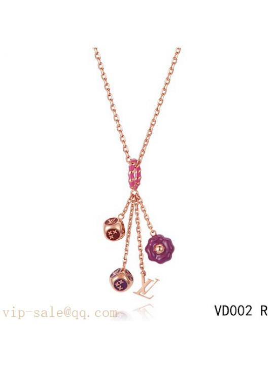 Louis Vuitton Dice Flower Motif Brass Choker Necklace in pink gold