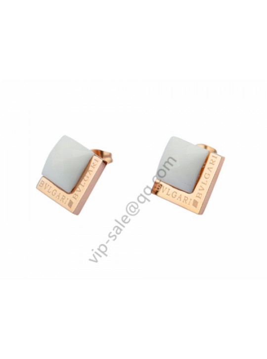 Bvlgari Double Square Earrings in 18kt Pink Gold with White Ceramic