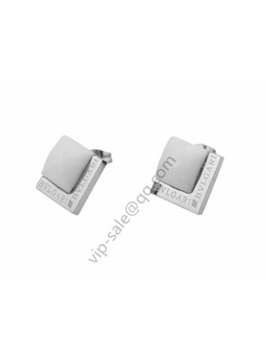 Bvlgari Double Square Earrings in 18kt White Gold with White Ceramic