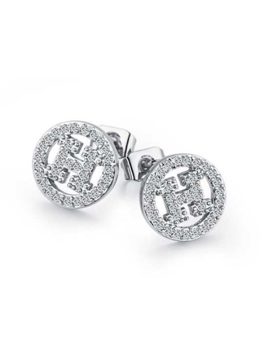 Hermes H Hollow with diamond in white gold earrings wholesale