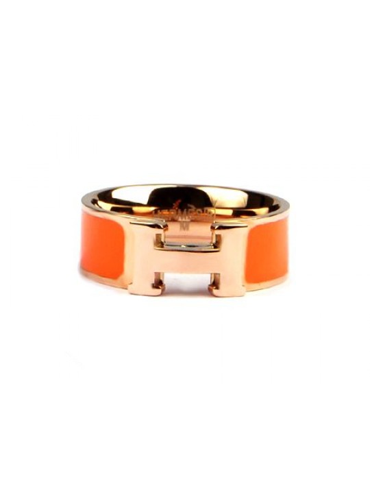 Hermes Clic H Ring in 18kt Pink Gold with Orange Enamel wholesale