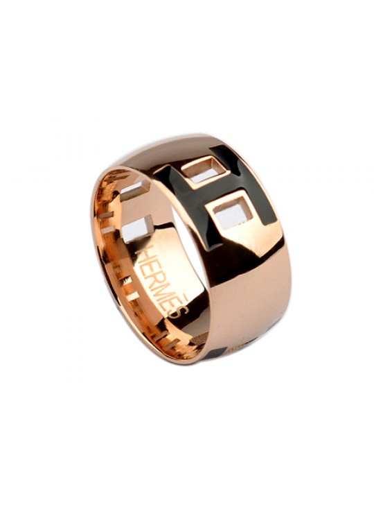 Hermes H Ring in 18kt Pink Gold with Black Enamel replica