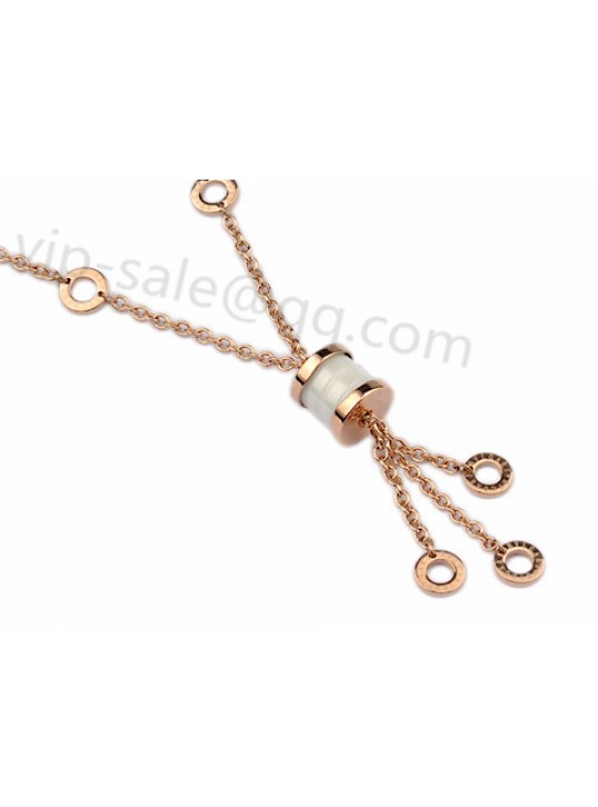 Bvlgari B.ZERO1 Charms Necklace with White ceramic in 18kt Pink Gold