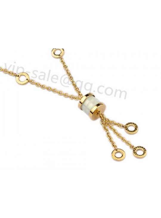 Bvlgari B.ZERO1 Charms Necklace with White ceramic in 18kt Yellow Gold