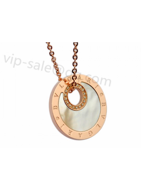Bvlgari Necklace in 18kt Pink Gold with Diamonds and Mother of Pearl