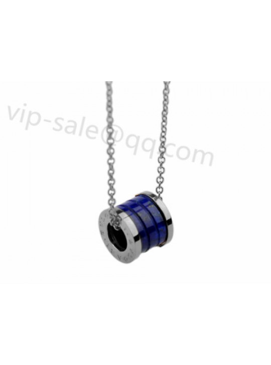 Bvlgari B.ZERO1 Pendant Necklace in 18kt White Gold with Blue Marble