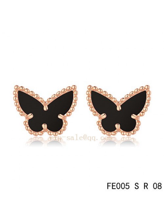 Van Cleef & Arpels Butterflies earrings in pink gold with Onyx
