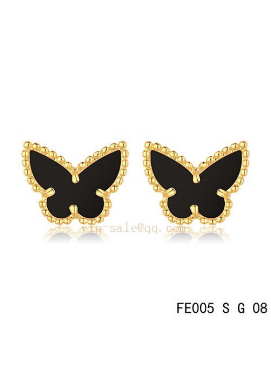 Van Cleef & Arpels Butterflies earrings in yellow gold with Onyx