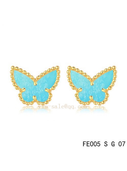 Van Cleef & Arpels Butterflies earrings in yellow gold with Turquoise