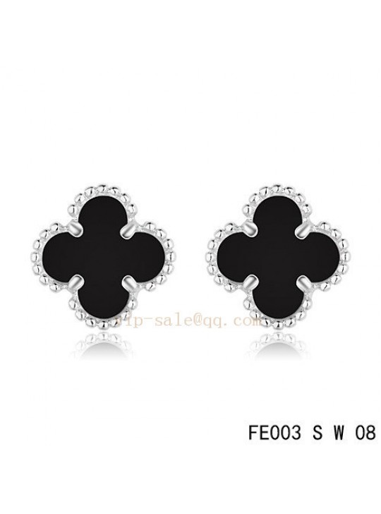 Van Cleef & Arpels Clover earrings in white gold with Onyx