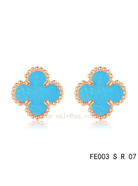 Van Cleef & Arpels Clover earrings in pink gold with Turquoise