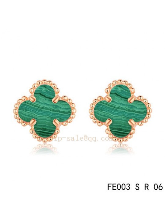 Van Cleef & Arpels Clover earrings in pink gold with Malachite