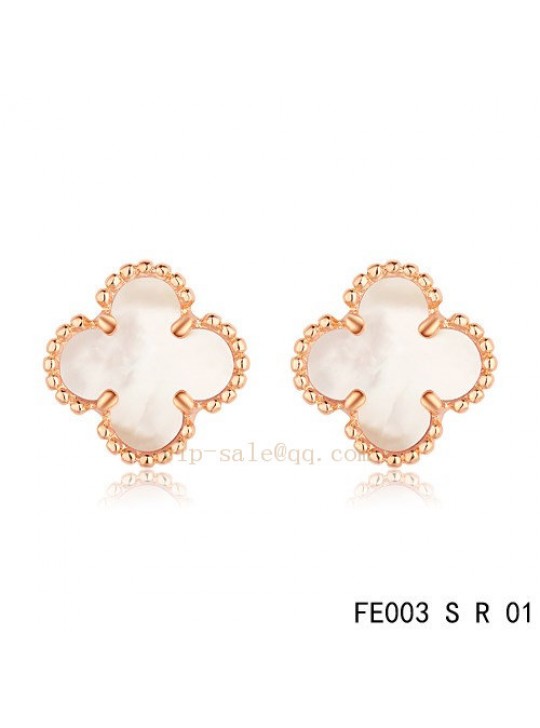Van Cleef & Arpels Clover earrings in pink gold with White mother of pearl