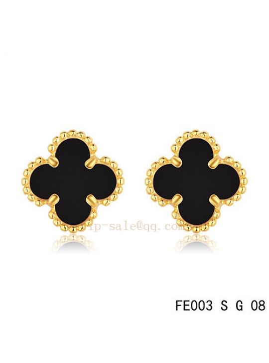 Van Cleef & Arpels Clover earrings in yellow gold with Onyx