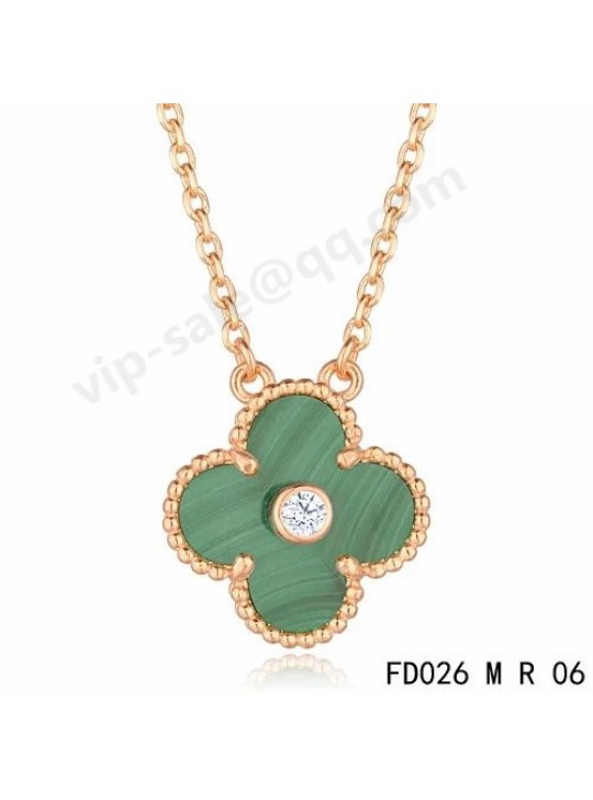 Van cleef & arpels Vintage Alhambra pendant in pink gold with Malachite and Diamond