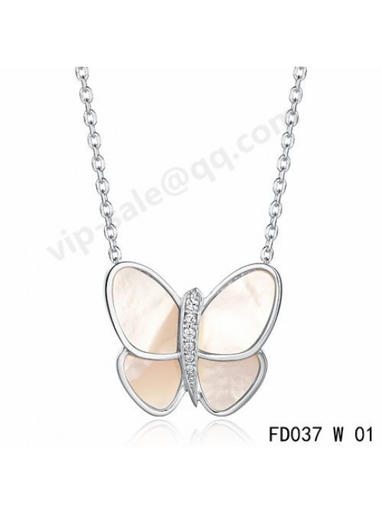 Van cleef & arpels Butterfly pendant in white gold with white Mother-of-pearl and round diamonds
