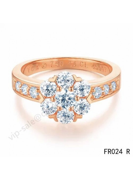 Van Cleef & Arpels Fleurette ring in pin gold whit 1 row diamonds