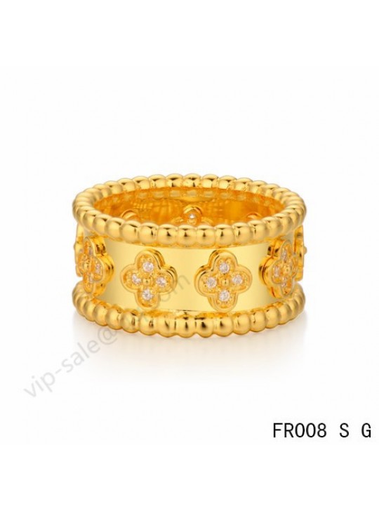 Van Cleef & Arpels Perlée clover ring in yellow with round diamonds