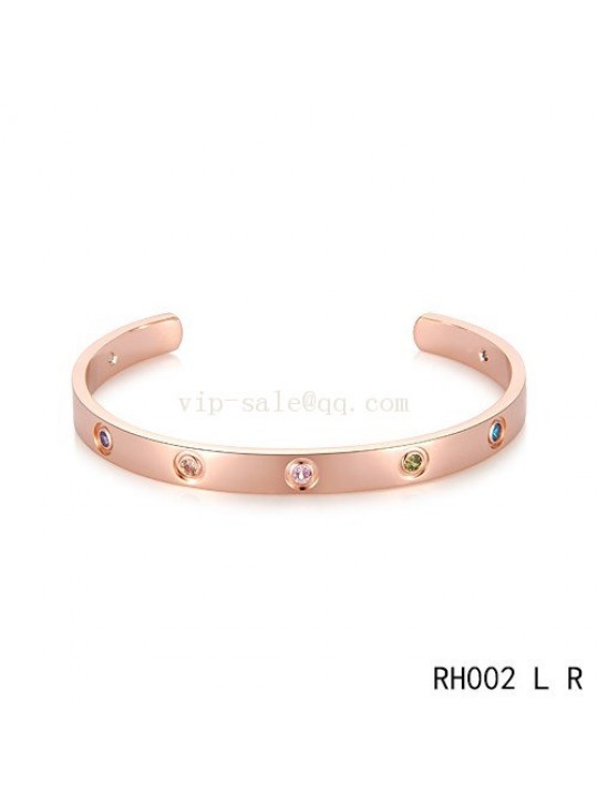 Cartier Open Love Bracelet in pink gold with colroed stones