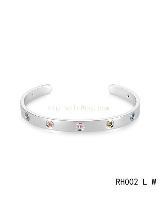 Cartier Love Open Bracelet in white gold with colroed stones
