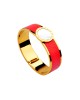 Bvlgari yellow gold wide bangle surface red with shell circular pendant