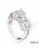 Cartier panther ring in white gold with diamonds emeralds amethyst onyx