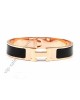 Hermes Clic H narrow bracelet, Black Enamel, in 18kt Pink Gold