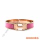 Hermes Clic H narrow bracelet, Pink Enamel, in 18kt Pink Gold