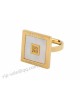 Bvlgari Square Ring in 18KT Yellow Gold with Mother of Pearl and pave Diamonds