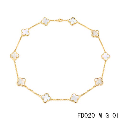 Van Cleef & Arpels 10 Motif Diamond Vintage Alhambra Yellow Gold Necklace