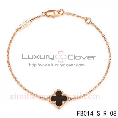 Van Cleef & Arpels Sweet Alhambra Clover Mini Black Onyx Bracelet in Pink Gold