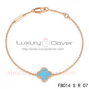 Van Cleef & Arpels Pink Gold Sweet Alhambra Clover Bracelet,Turquoise