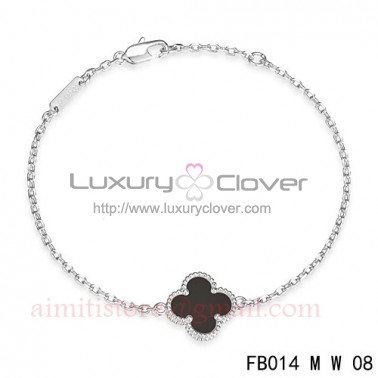 Van Cleef & Arpels Sweet Alhambra Clover Mini Black Onyx Bracelet in White Gold