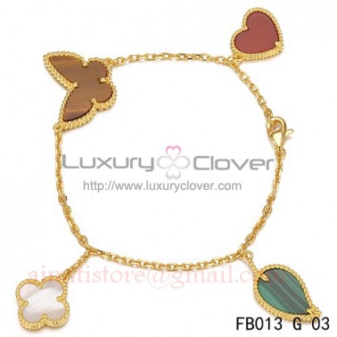 Lucky Alhambra Yellow Gold Bracelet with 4 Stone Combination Motifs HBLC2356