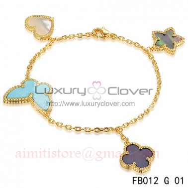 Lucky Alhambra Yellow Gold Bracelet with 4 Stone Combination Motifs CBSH0624