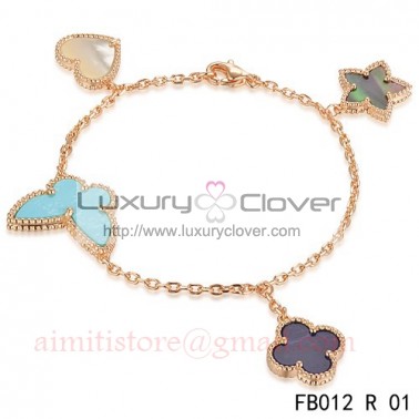Lucky Alhambra Pink Gold Bracelet with 4 Stone Combination Motifs CSHB0624